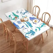 Abstract Mermaid Ocean Animal Rectangular Tablecloth Table Cover for 4 Foot Tables, Waterproof Fitted Elastic Edged Table Cloth for Indoor Outdoor Party Wedding Picnic Patio, 4 Ft/48x30 inch