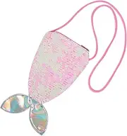 [Healeved] Colorful Pink and White Mermaid Sequin Shoulder Bag for Adorable Crossbody Phone Pouch Creative Storage Purse for Parties and Everyday Use