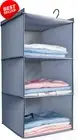 3-Shelf Hanging Closet Organizer Foldable Wardrobe Storage Gray Oxford Cloth