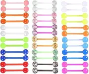 [SREFGAS] Multicolor Glow in Dark Barbell Piercing 1.6 mm(14 g) for Men Women Acrylic Straight Industrial Piercings jewellery Long Tongue Bar Tragus Cartilage Body Jewelry Flexible Nipple Studs Rings 36 pcs