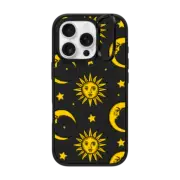iPhone 16 Pro Impact Ring Stand Case MagSafe Compatible Sun Moon Stars Transparent Gold Yellow