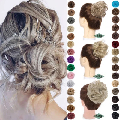 100% Natural Real Soft Curly Messy Bun Hair Piece Scrunchie Extension Thick/Thin