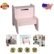 Elegant Pink Wooden Two-Step Stool for Kids and Adults - Perfect for Kitchen Use