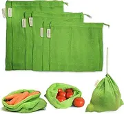 NECAVU 100% Cotton Set of 6 Fridge Drawstring Bags | Eco-Friendly Natural Vegetables Storage Mesh Net for Fridge | Multi-Purpose Cotton Mesh Bag (Neem Green)