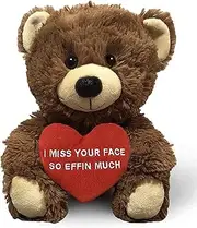 I Miss Your Face So Effin Much (Brown) 10 Inch Teddy Bear & Gift Bag - Funny Cute Stuffed Animal Plush for Girlfriend, Boyfriend, Best Friend - Birthday, Anniversary, Long Distance Gifts - Witty Bears