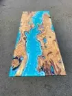 Blue Epoxy Resin Dining Table Top, Resin Wooden Table Top, Furniture Decor