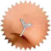 Iaceble Boho Crystal Fishtail Nose Ring Cz Mermaid Clip On Nose Ring Silver Mermaid Tail Cuff Nose Ring Rhinestone Mermaid Tail Nose Rings Fishtail Bendable Nose Ring U Shape Nose Rings Jewelry, Zinc