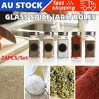 12/24X Clear Square Glass Spice Jars Lid Herb Seasoning Condiment Storage Bottle