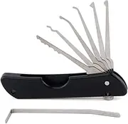 Portable Folding Quick Opener Lockpick Tool, Jackknife Single Hook Picks Locksmith Tool, Stainless Steel 7-in-1 Folding Multitool with Secure (Black)