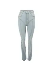 Light Blue Denim Spiral Panelled High Rise Jeans