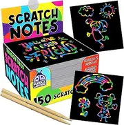Rainbow Scratch Off Mini Notes + 2 Stylus Pens Kit: 150 Sheets of Rainbow Scratch Paper for Kids Arts and Crafts, Airplane or Car Travel Toys - Cute Unique Gift Idea for Kids, Girls, Women, or Anyone!