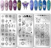 PH PandaHall 3pcs Moon Sun Nail Stamping Plates, Starlight Nail Art Stencils Astrolabe Nail Art Stencil Nail Picture Plates for Women Nail Design Print Manicure Salon Eid Mubarak