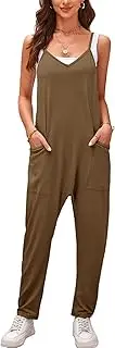 [Creerer] Jumpsuits for Women Adjustable Straps Rompers Long Harem Overalls with Big Pockets