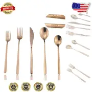 Mirror Polished Rose Gold Flatware Set - 30-Piece Stainless Steel Silverware Set