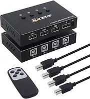 USB Switch 4 in 4 Out, USB Sharing switcher 4 Port 4 Computers Sharing 4 USB Devices for Mouse, Keyboard, Scanner, Printer, with IR Remote Control…