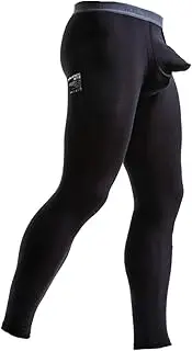 [Ouruikia] Men's Thermal Underwear Pants Modal Long Johns Tagless Lightweight Thermal Bottoms Separate Pouch, New Black, Small