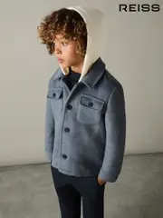 Reiss Airforce Blue Liam 9-13 yrs Removable-Hood Brushed-Twill Overshirt (E93685) | $120