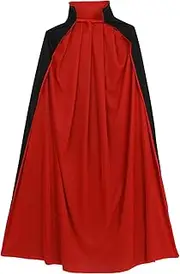 MAGICLULU 55 Inch Black and Red Vampire Cape Dual-layer Stand Collar Halloween Vampire Cape Unisex Masquerade Costume for Men Women Cosplay and Party Decoration