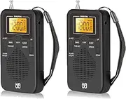 Mellisso 2X Portable Radio Mini AM FM Weather Radio Pocket Radio LCD Screen Digital Alarm Clock Radio Player