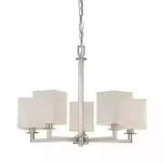 Hampton Bay Menlo Park 5-Light Brushed Nickel Chandelier Cream Fabric Shades