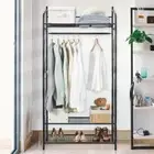 3 Tiers Metal Wire Garment Rack Clothes Rack Shelf Stand Coats Hanging Wardrobe
