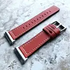 Dark Orange Color Soft Leather Band Strap with White Stitches for Fitbit Ionic