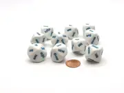 Pack of 10 D10 English Word Number Dice, one to ten - White with Blue Words