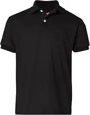 [Hanes] Youth Short Sleeve Knit Tag-Free Label Polo Jersey, Black, Medium
