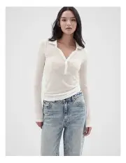 [Unison] Collared Textured Top in White