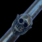 Skull Owl Ring size 7.75 White Bronze Santa Muerte Reaper Wings