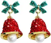 [Rrdaily] Red Crystal Bell Christmas Hat Earrings Santa Claus Christmas Tree Dangle Earrings Asymmetric Elk Santa Hat Butterfly Bell Christmas Earrings Rhinestone Stud Earrings for Women