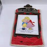 Cast Iron Footed Tile Trivet Hot Plate With Mom Nevco Vintage B