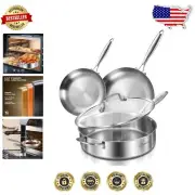 Versatile Induction and Gas Compatible Stainless Steel Fry Pans & 6QT Sauté Set
