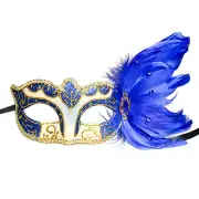 Venetian Blue Side Feather Glitter Ivory Women Eyes Mask - Masquerade Prom Mask