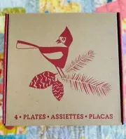 Set of 4 Crate and Barrel “Marin - Winter Birds” Salad Plates 8 1/4”