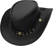 [SideWinder] Australian Cowboy Leather hat Unisex Adult for Men and Women Shapeable Outback Western Style Wide Brim