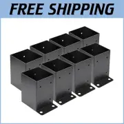 Rust-Resistant Steel Post Base Brackets for Decks - 8 PCS Black Powder Coated