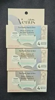 (3) Gillette Venus Pubic Hair & Skin Razor Blade 4 Refill Cartridges Free S/H