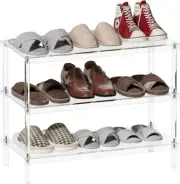 3-Tier Acrylic Shoe Rack - Modern Freestanding Shoe Storage Shelf for Entryway,