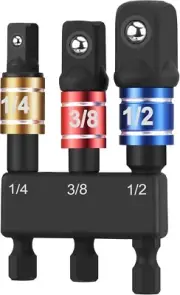 3Pcs Impact Grade Socket Adapter Set 1/4", 3/8",1/2" Drive Extension Driver Bit