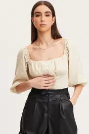 White Bell Top Short Sleeve - Size 6, Women's Peasant Top