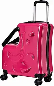 [Qhvynpo] Kids Luggage with Handlebars, Silent Wheels Ride on Luggage, Trolley Case with Pedals for Kids, Ride on Luggage with 3-Digit Lock, Kids Travel Luggage with Seat Belts, Boys Ride on Travel Case, Red,