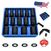 Genius Tools 15-Piece 1/2" Dr. Thin Wall Impact Socket Set - High Strength