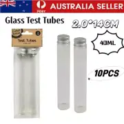 10x Glass Test Tubes Metal Lid 14cm Clear Mini Bottles Pots Container Vase Decor