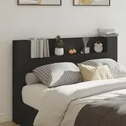 Headboard Cabinet, Storage Bed Headboard Beds Head Frame with LED Black 160 cm