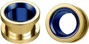 [BodyAce] 316L Stainless Steel Ear Gauges Tunnels, Gold Black Earring Expanders Ear Plugs, Screw Double Flared Ear Stretching Kit Piercing Jewellery
