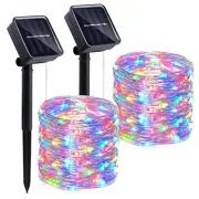 Solar String Lights Outdoor 2 Pack 33FT 100LED Copper Wire Fairy Multicolor