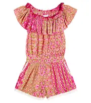 [Poupette St Barth Kids] Poupette St Barth Kids Bella floral off-shoulder playsuit Y 4 pink