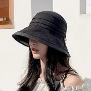 [Ling88] Women Foldable Sun Hat Quick Dry Women's Japanese Style Casual British Fisherman Hat Sun Hats for Women Summer Ladies Sun Hat Floppy Summer Ladies Sun Hat Beach Cap,Black
