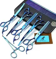 7.0 Inch Dog Grooming Scissors Set with Safety Round Tips, Professional 10Pcs Dog Grooming Kit, 4CR Stainless Steel Dog Scissors for Grooming Sharp And Durable,Blue